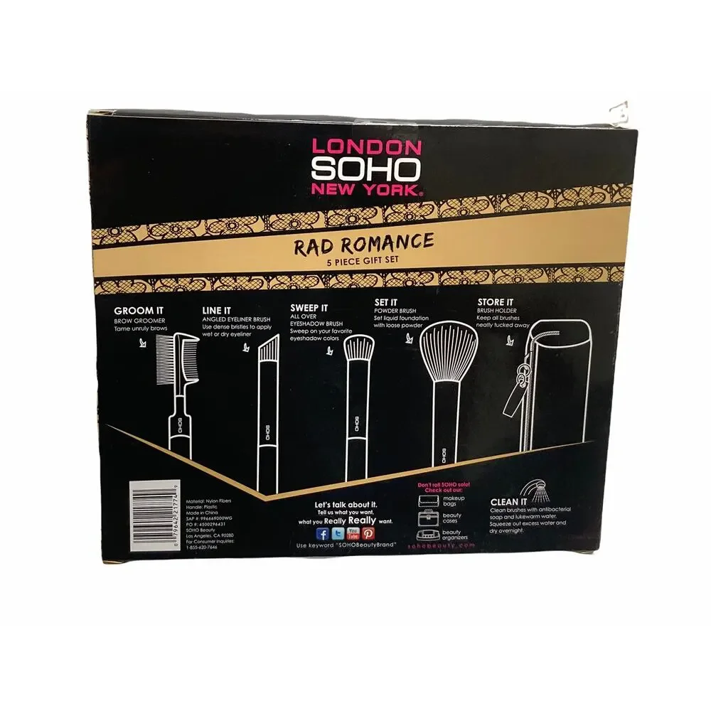 oho London NY Rad Romance 5 Piece Makeup Brush Gift Set Eye Brow Groomer Powder
